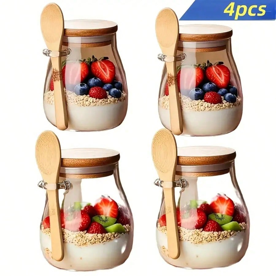 Meal Prep Yogurt Cups - Set di 4 Contenitori per Overnight